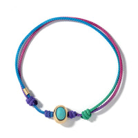 Luis Morais 14K Yellow Gold Oval Turquoise Bead and Rainbow Cord Bracelet