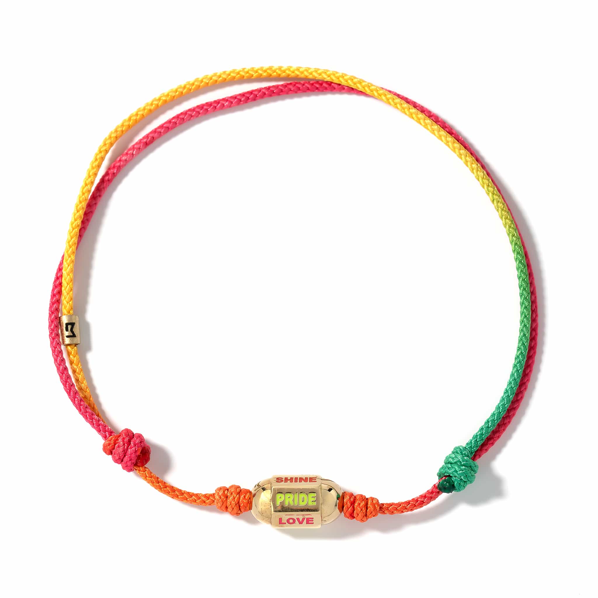 Luis Morais 14K Yellow Gold Hexagon Bolt and Rainbow Cord Bracelet