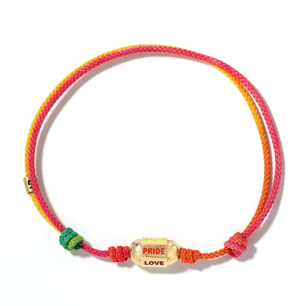 Luis Morais 14K Yellow Gold Hexagon Bolt and Rainbow Cord Bracelet