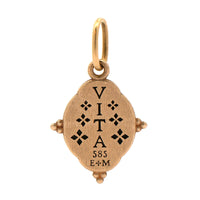 14K Yellow Gold Small Ornate Oval Owl Charm