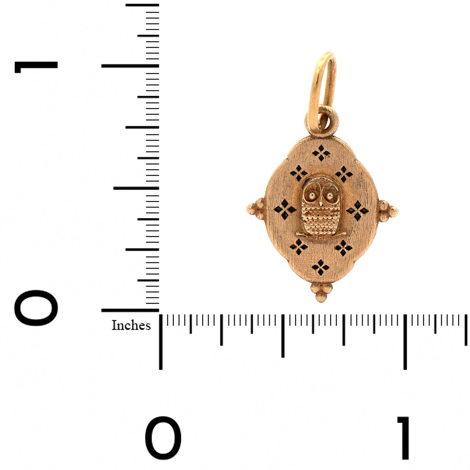 14K Yellow Gold Small Ornate Oval Owl Charm