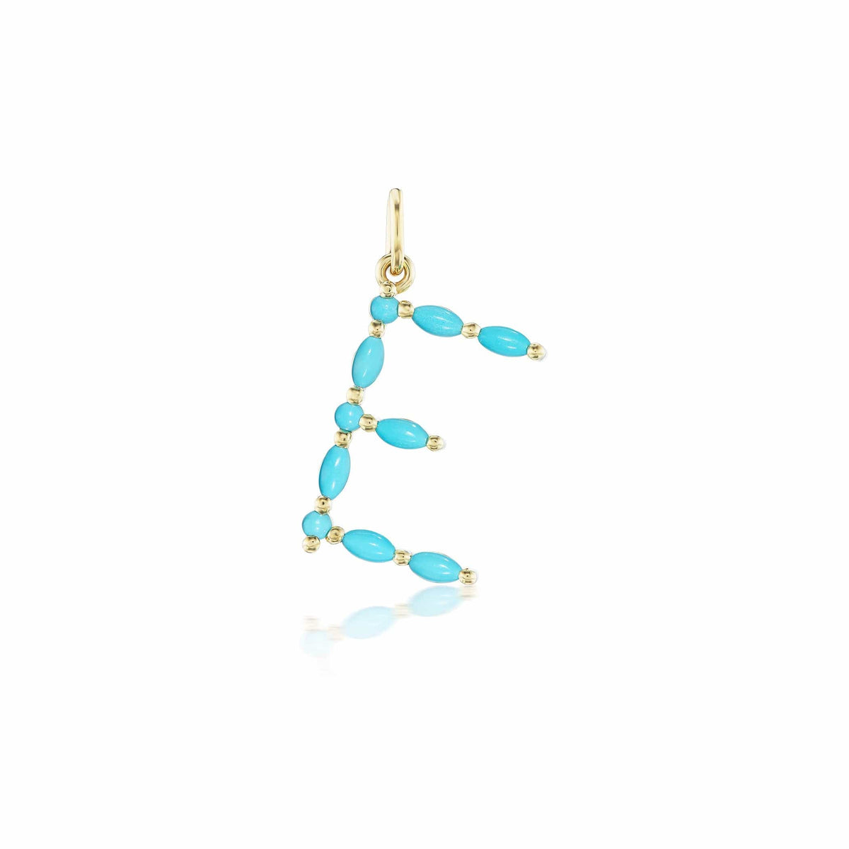 14K Yellow Gold Letter "E" Turquoise Charm