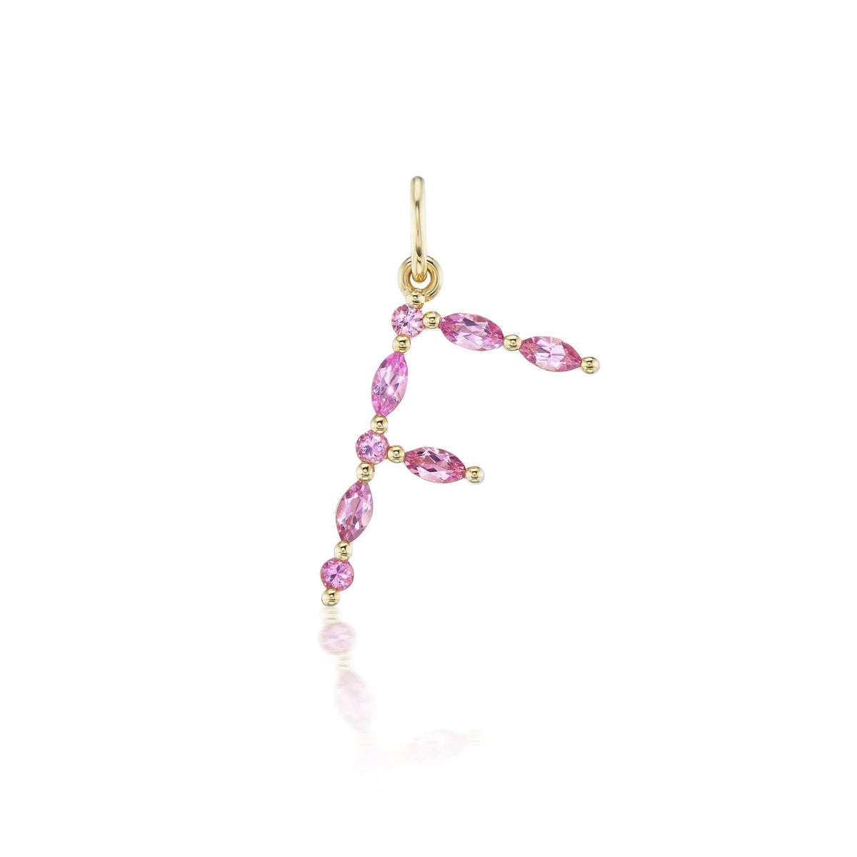 14K Yellow Gold Letter "F" Tourmaline Charm