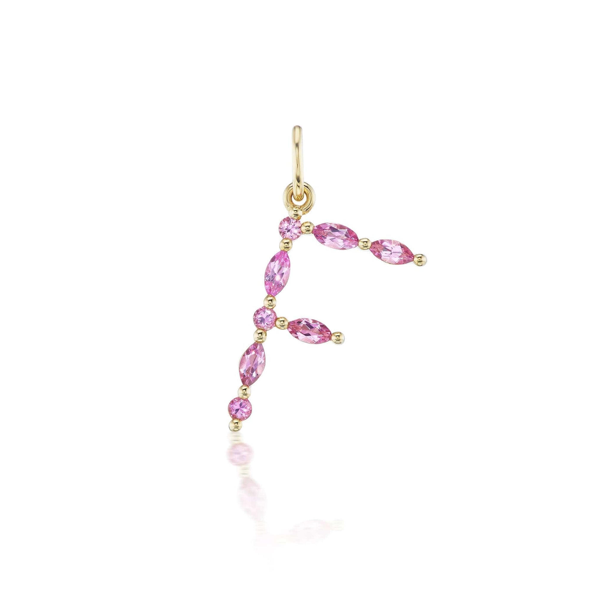14K Yellow Gold Letter "F" Tourmaline Charm