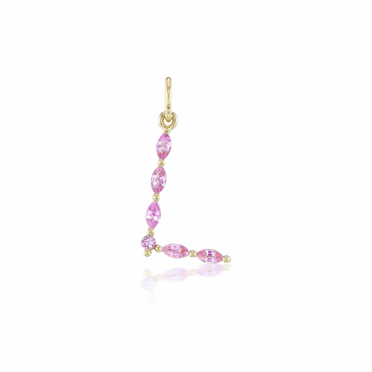 14K Yellow Gold Letter "L" Pink Sapphire Charm
