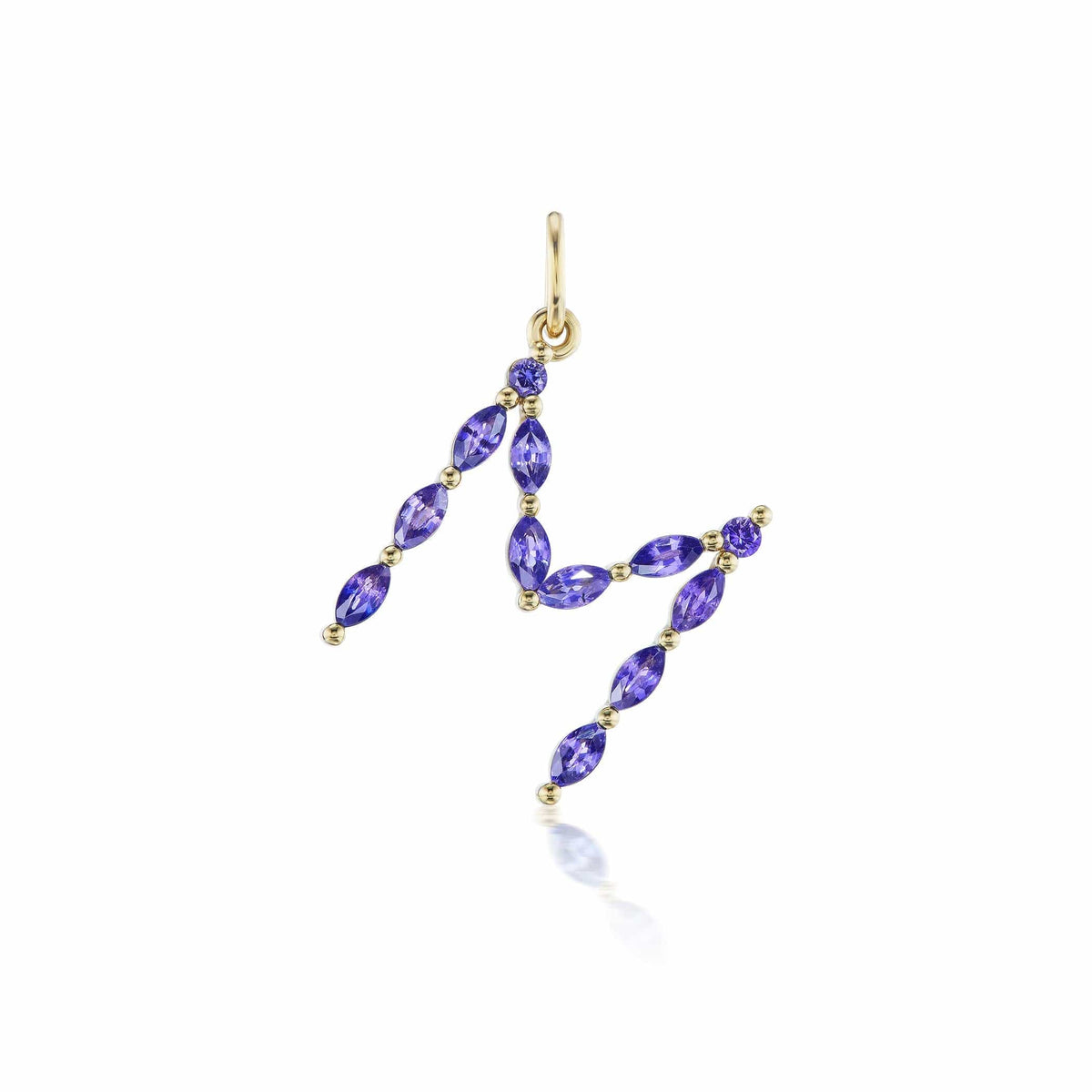 14K Yellow Gold Letter "M" Purple Sapphire Charm