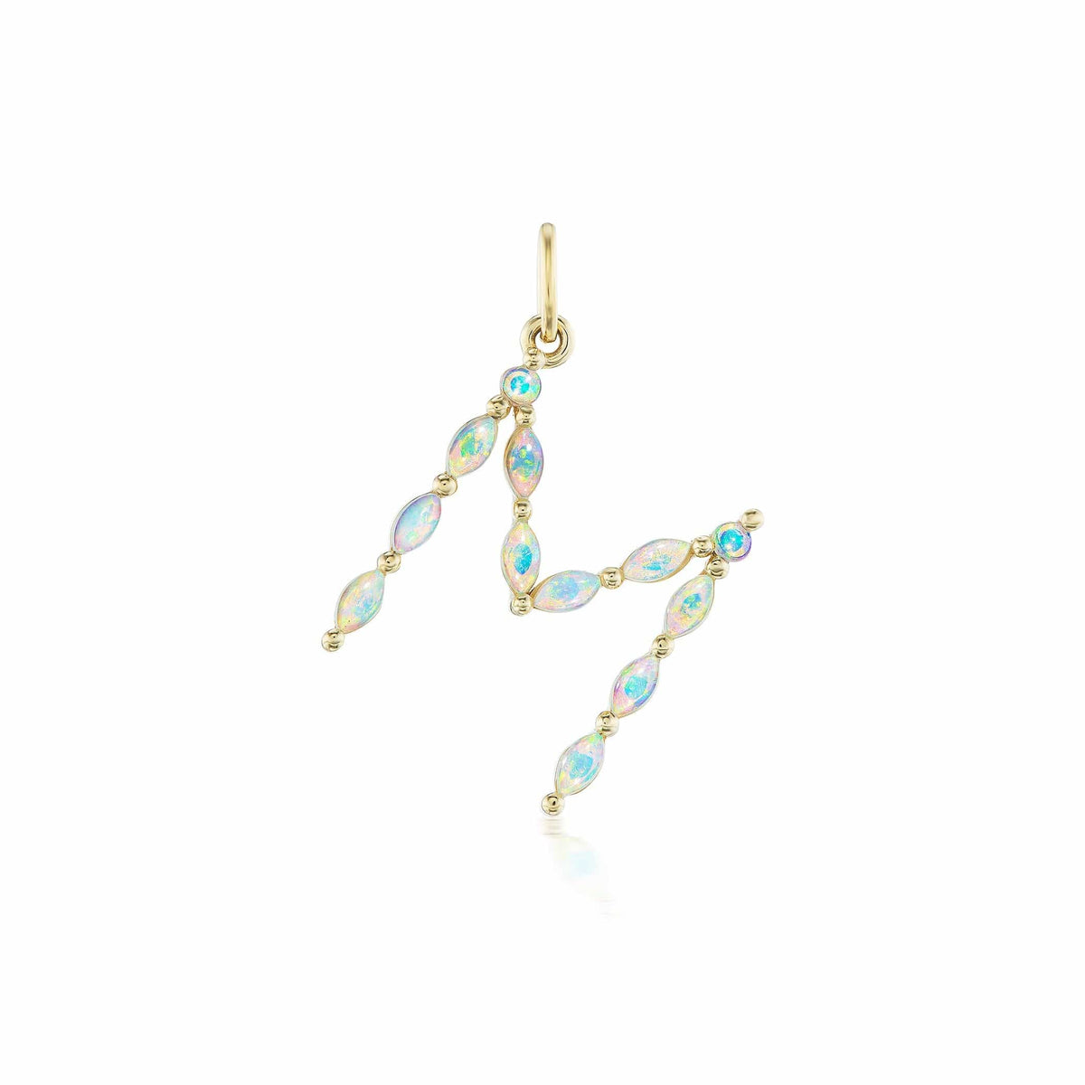 14K Yellow Gold Letter "M" Opal Charm