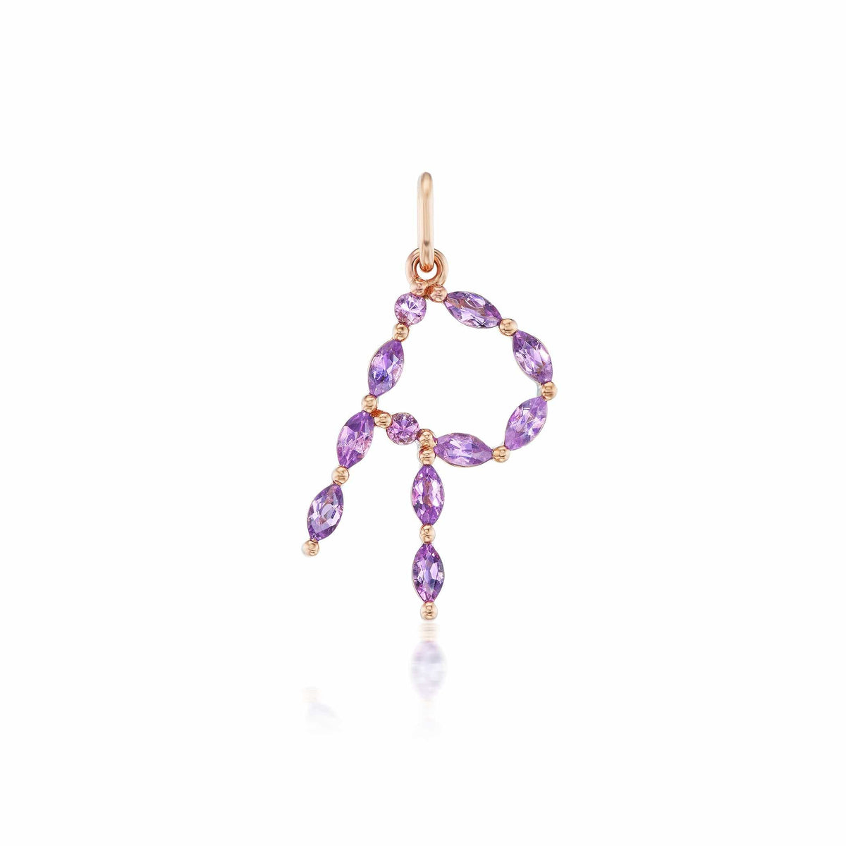 14K Rose Gold Letter "R" Amethyst Charm