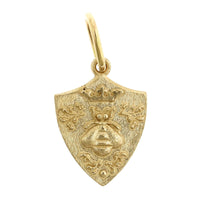 14K Yellow Gold Small Floral Queen Bee Shield Charm