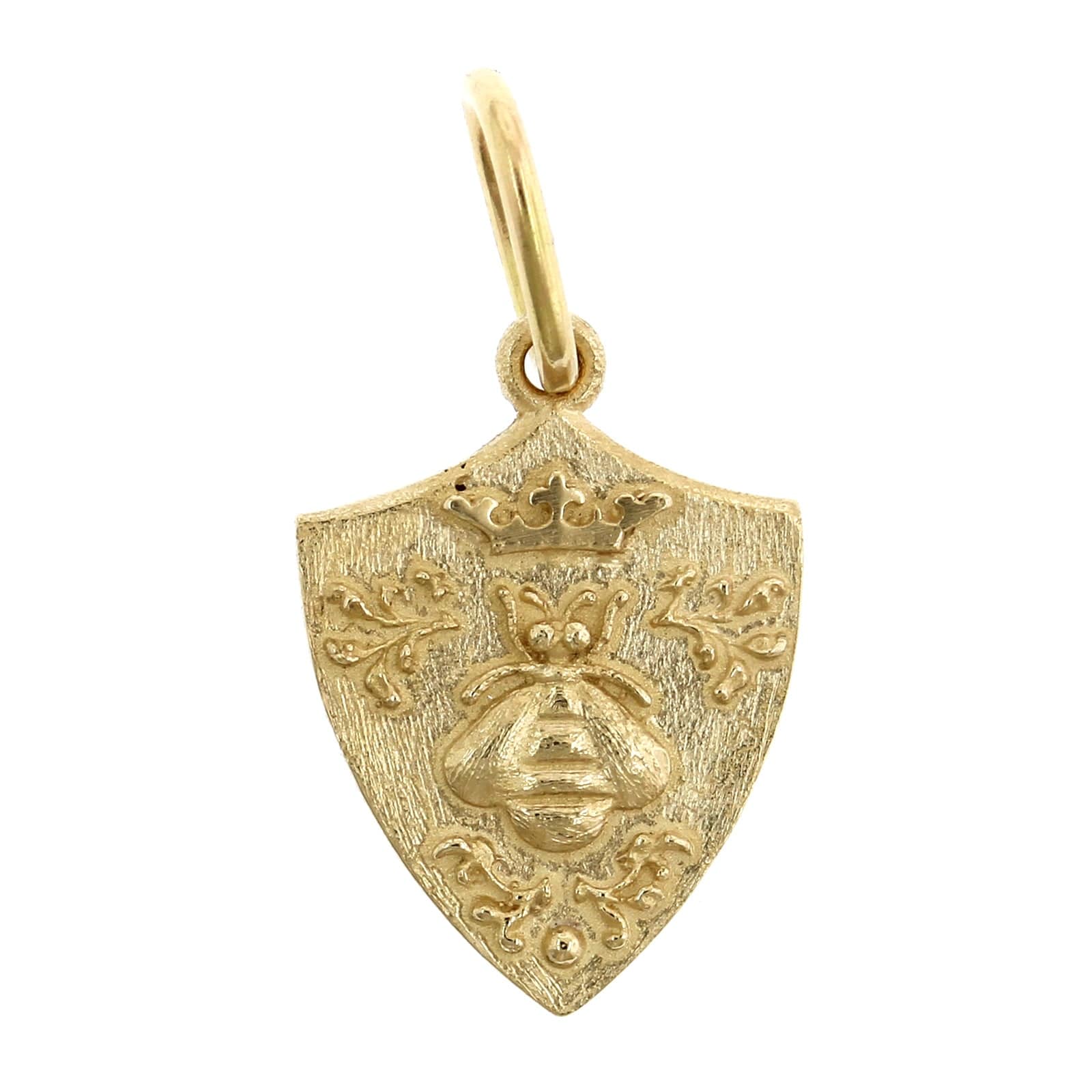 14K Yellow Gold Small Floral Queen Bee Shield Charm
