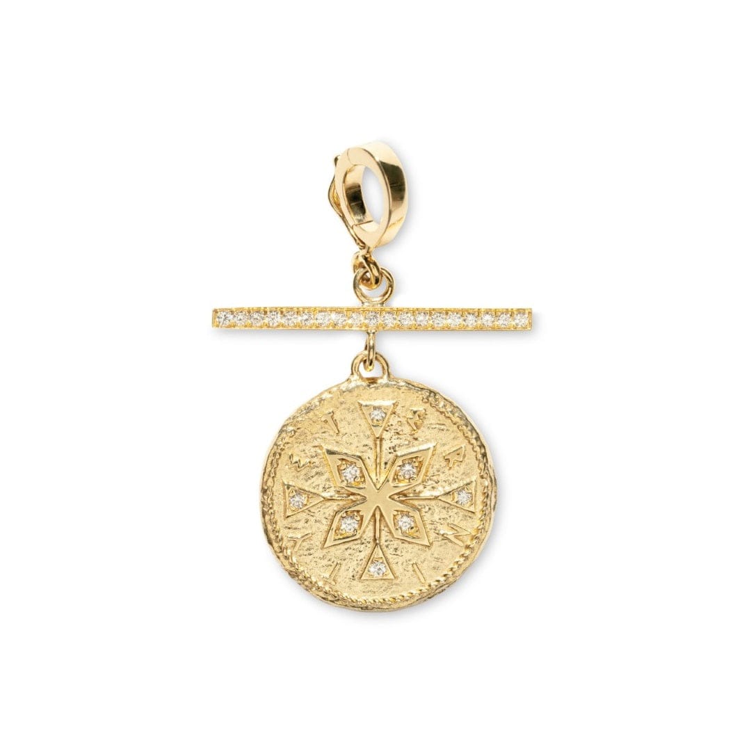 Azlee 18K Yellow Gold Pave Diamond Small Compass Coin Charm