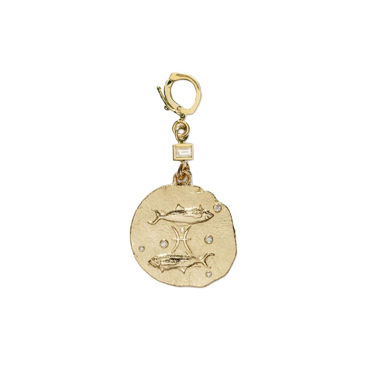 Azlee 18K Yellow Gold Small Pisces Diamond Coin Charm