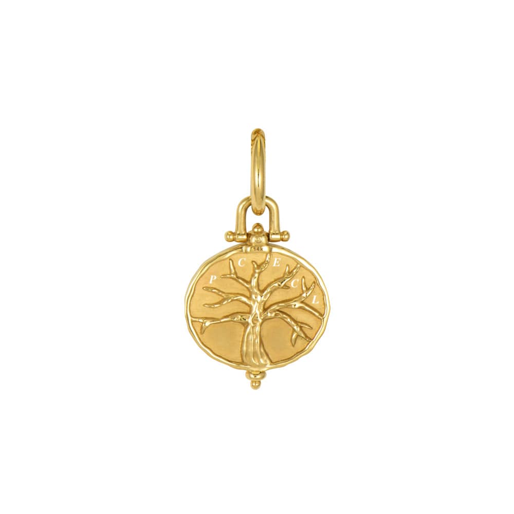 Three Stories 14K Yellow Gold Engraved Tree Of Life Charm
