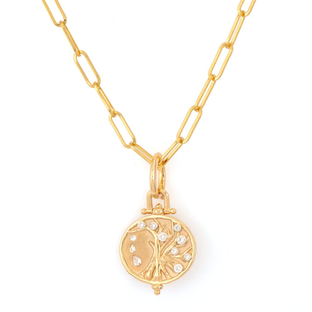 Three Stories 14K Yellow Gold Engraved Tree Of Life Charm