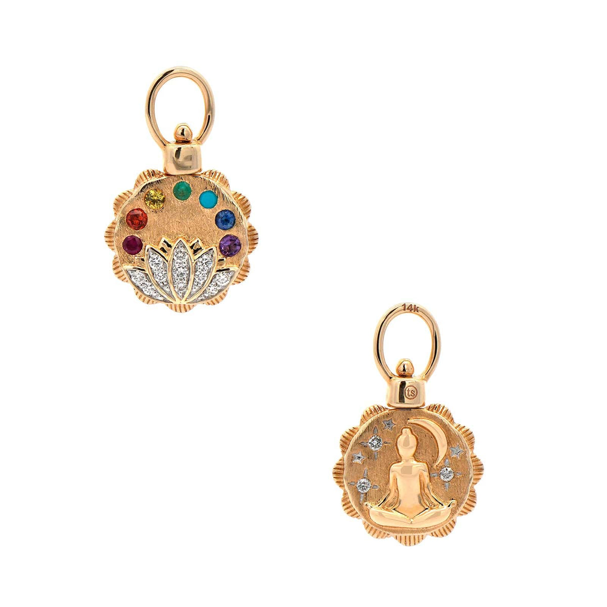 Three Stories 14K Yellow Gold Lotus Flower Top Switch Charm