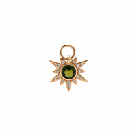 Three Stories 14K Yellow Gold Tiny Love Explosion Starburst Diamond and Tourmaline Charm