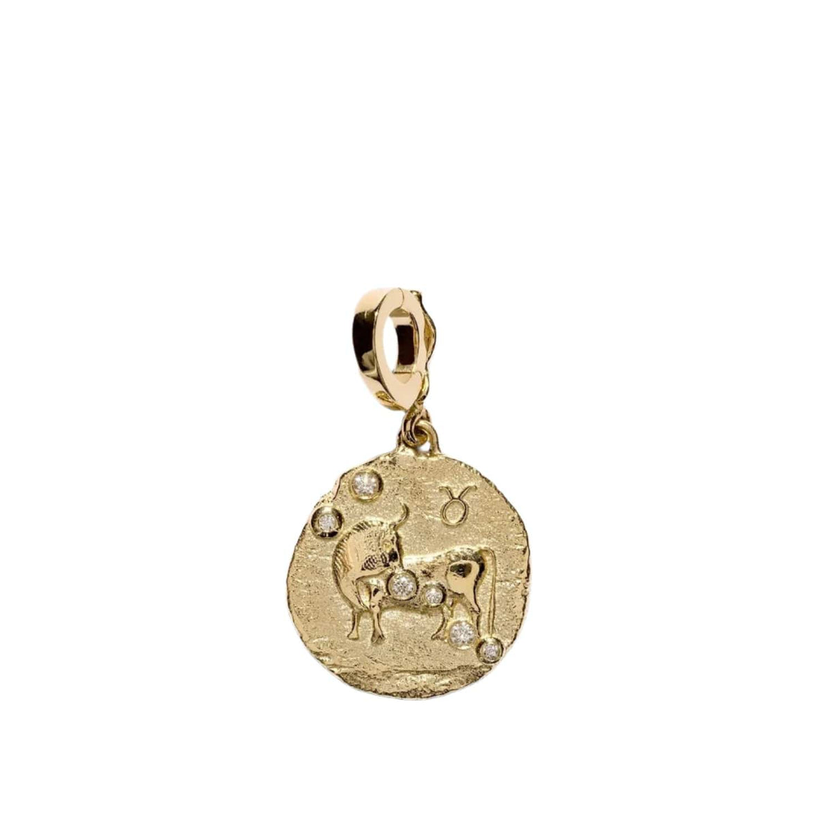 Azlee 18K Yellow Gold Small Taurus Diamond Coin Charm