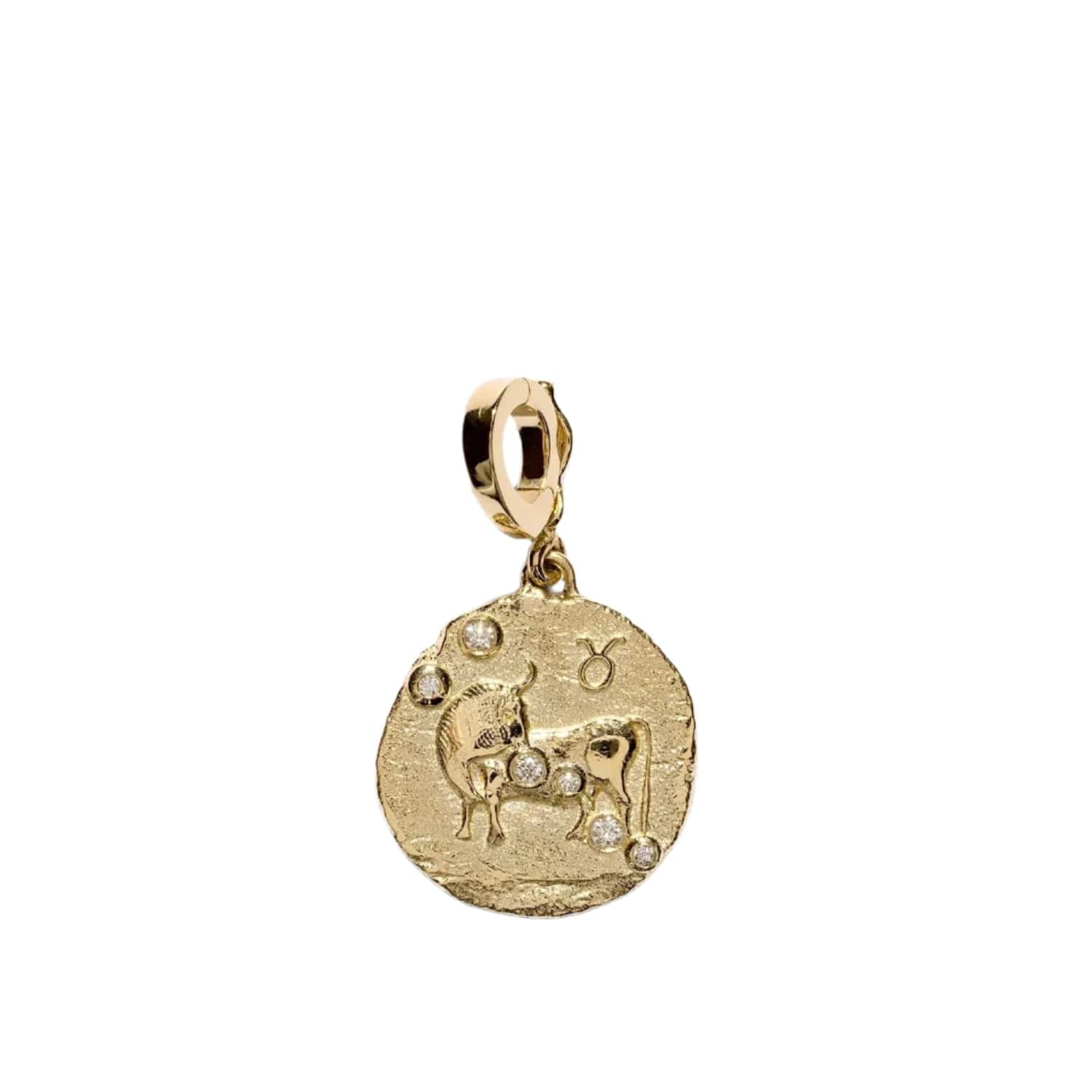 Azlee 18K Yellow Gold Small Taurus Diamond Coin Charm