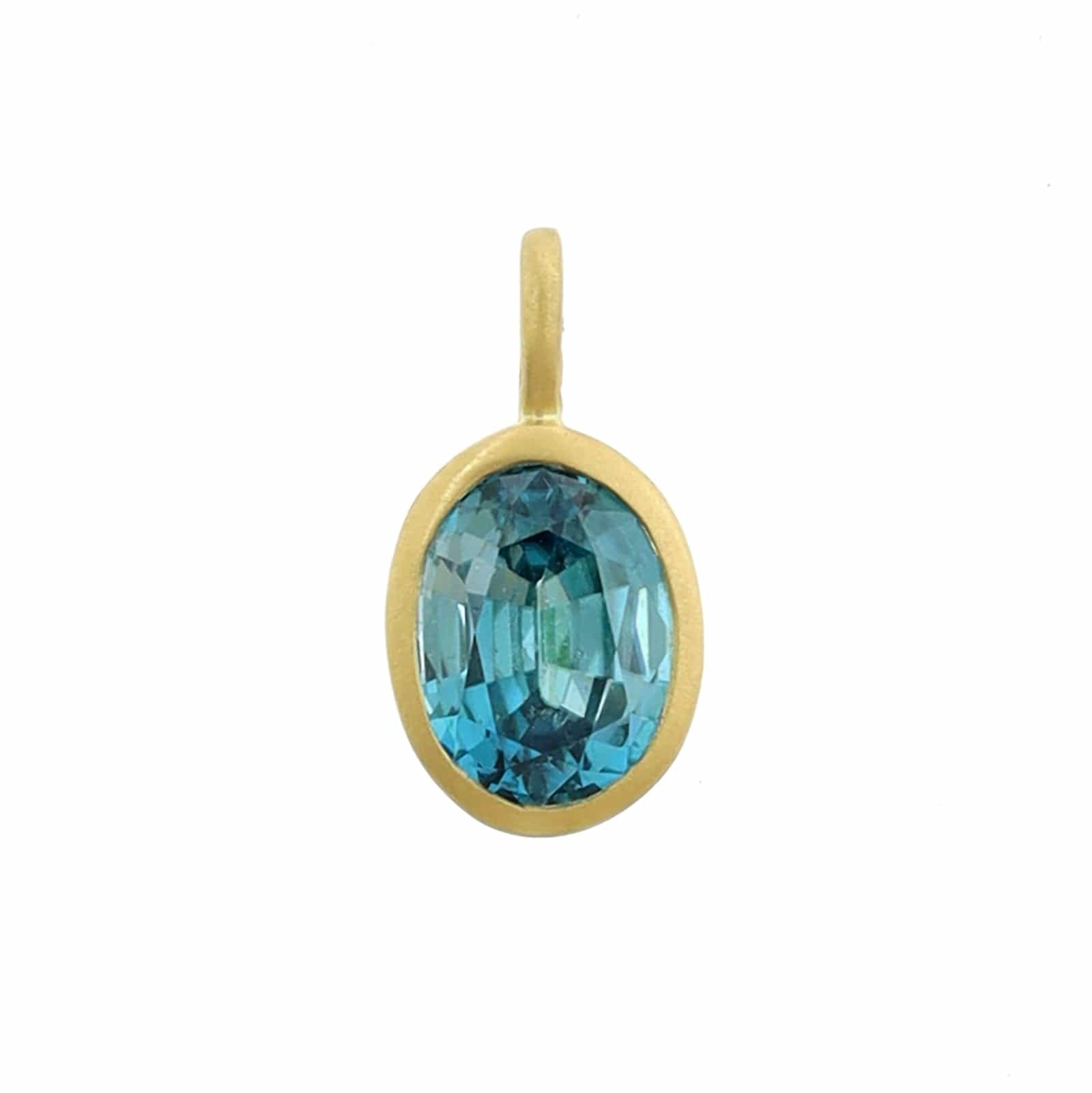 18K Yellow Gold Oval Shaped Blue Zircon Charm