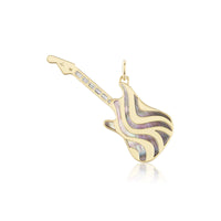 Sorellina 18K Yellow Gold Diamond and Black Mother of Pearl Guitar Pendant