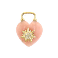 Three Stories 14K Yellow Gold Pink Opal and Diamond Heart Charm