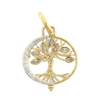 Three Stories 14K Yellow Gold New Moon and Tree of Life Diamond Pendant