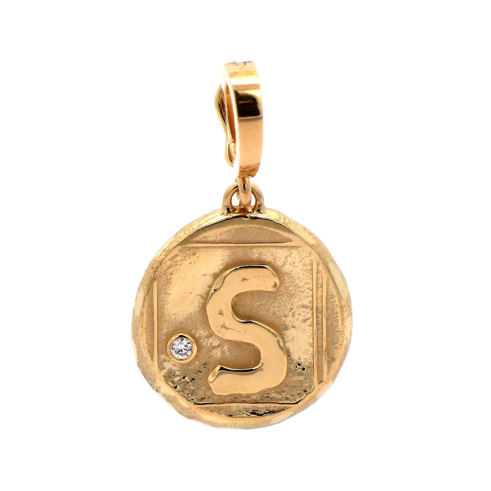 Azlee 18K Yellow Gold Small Initial S Signature Diamond Coin Charm