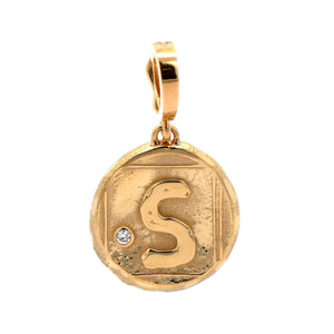 Azlee 18K Yellow Gold Small Initial S Signature Diamond Coin Charm