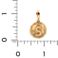 Azlee 18K Yellow Gold Small Initial S Signature Diamond Coin Charm