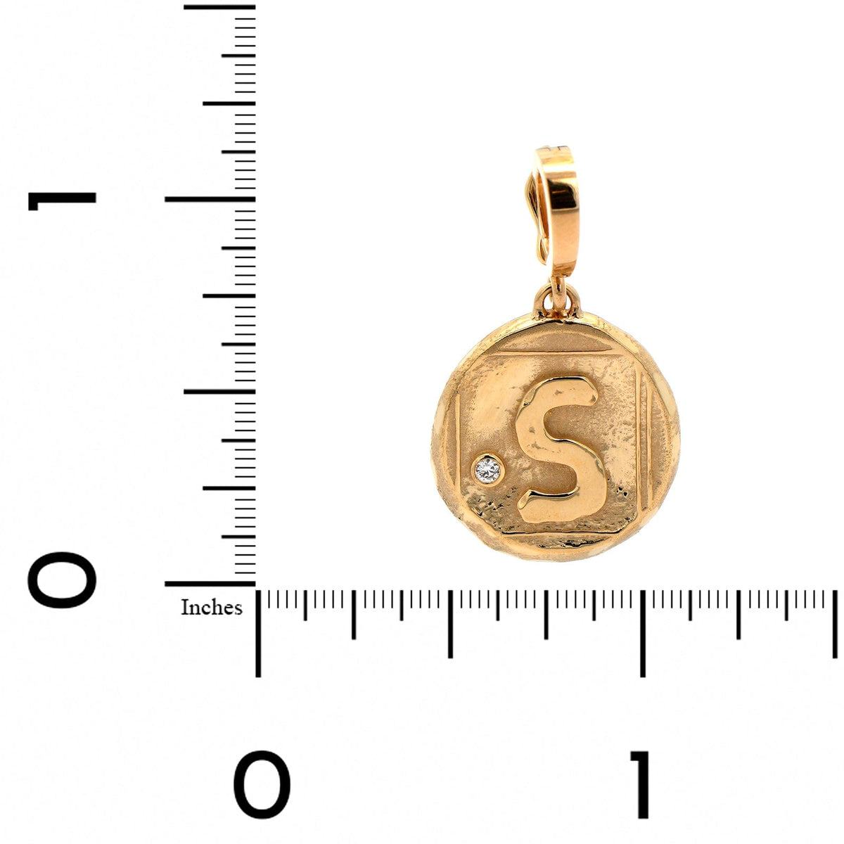 Azlee 18K Yellow Gold Small Initial S Signature Diamond Coin Charm