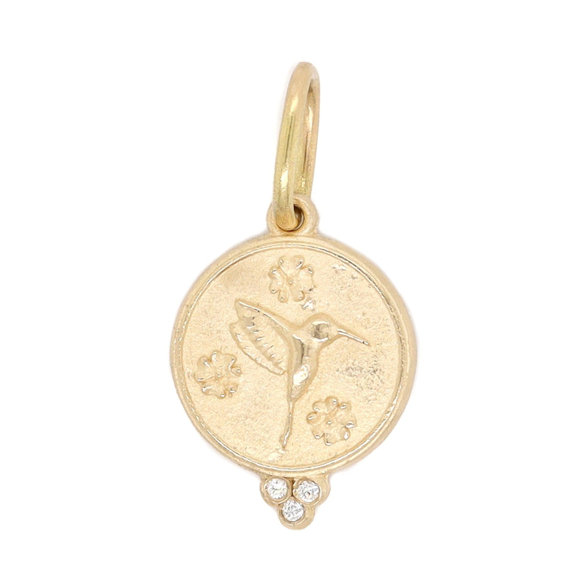 14K Yellow Gold Small Round Diamond Hummingbird Charm