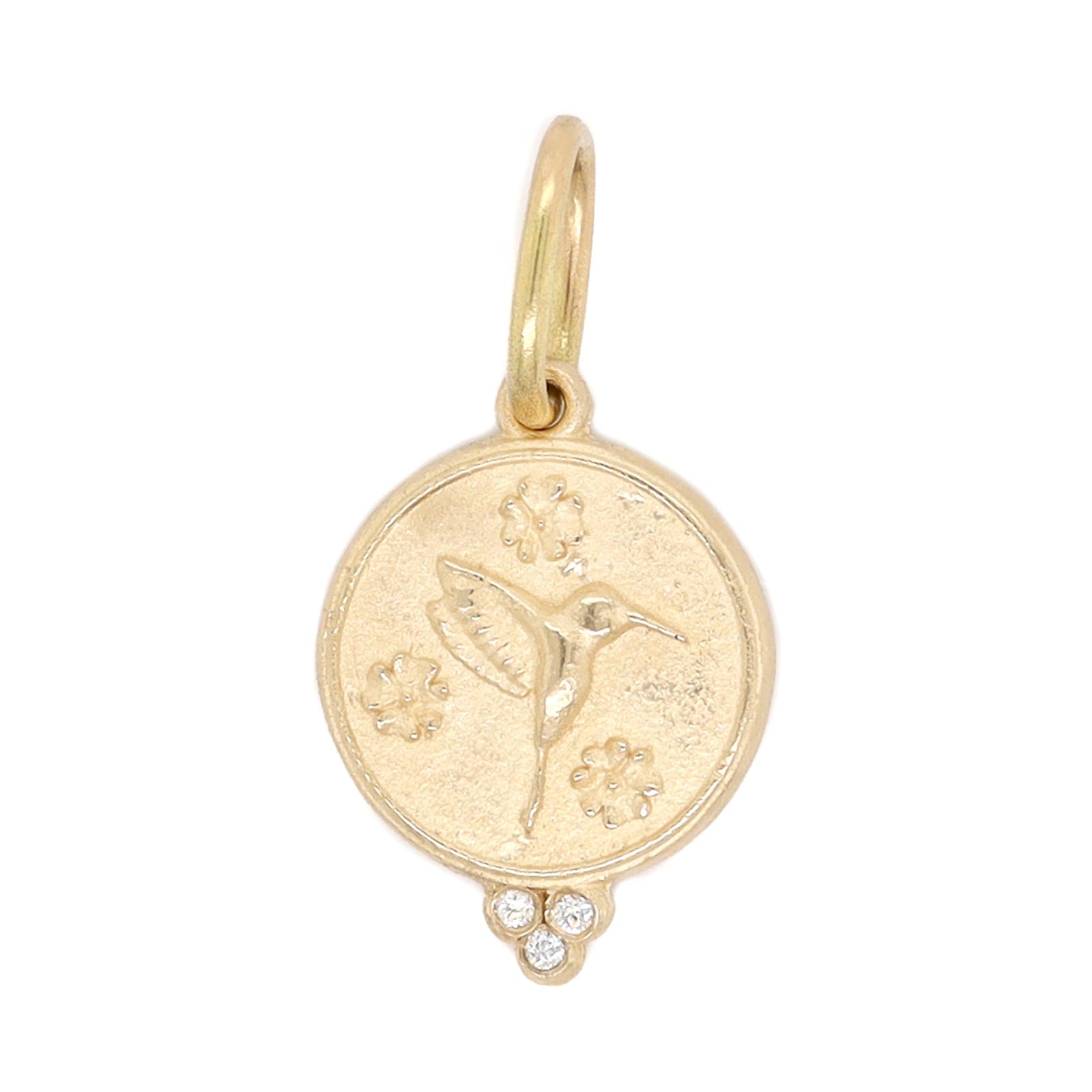 14K Yellow Gold Small Round Diamond Hummingbird Charm