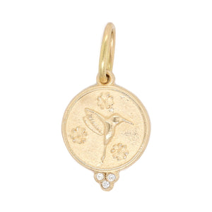 14K Yellow Gold Small Round Diamond Hummingbird Charm