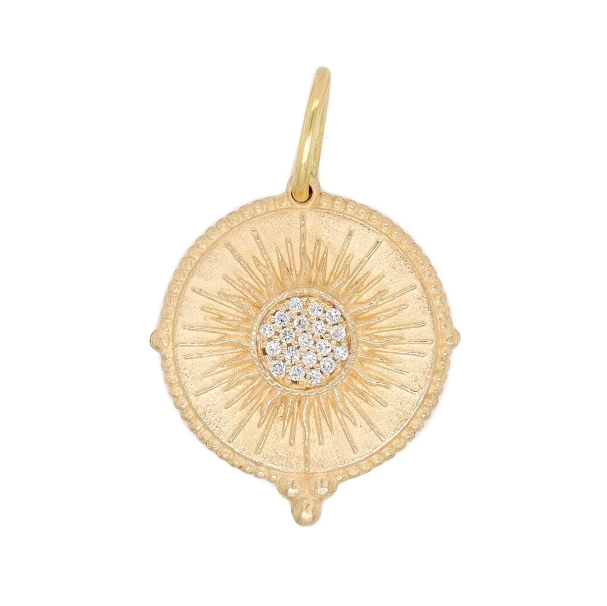 14K Yellow Gold Large Round Pave Diamond Sun Charm