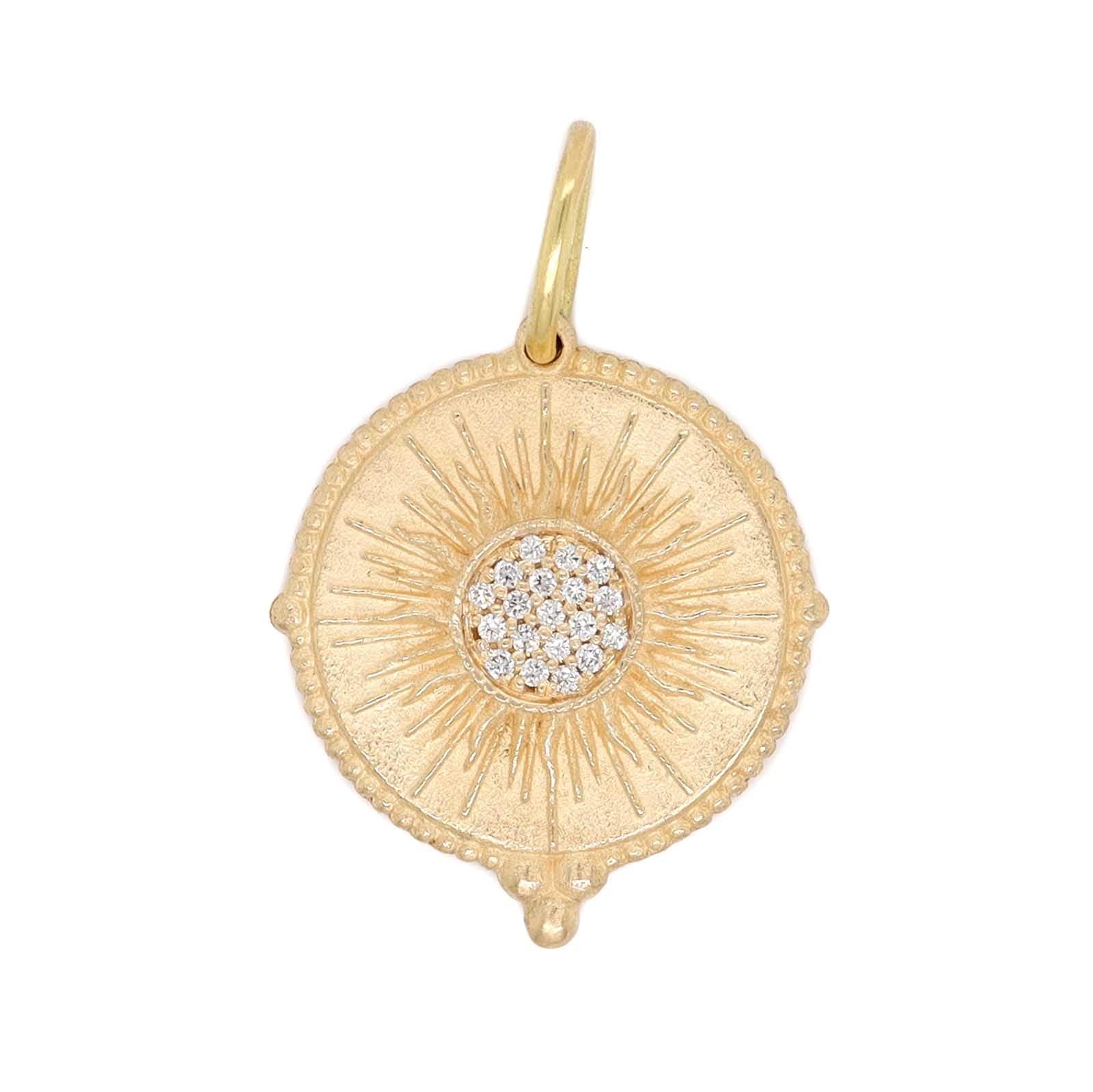 14K Yellow Gold Large Round Pave Diamond Sun Charm