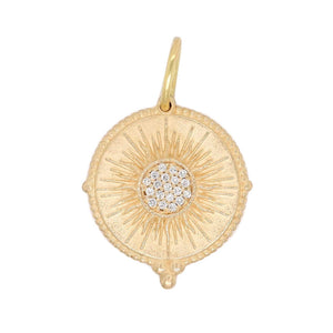 14K Yellow Gold Large Round Pave Diamond Sun Charm