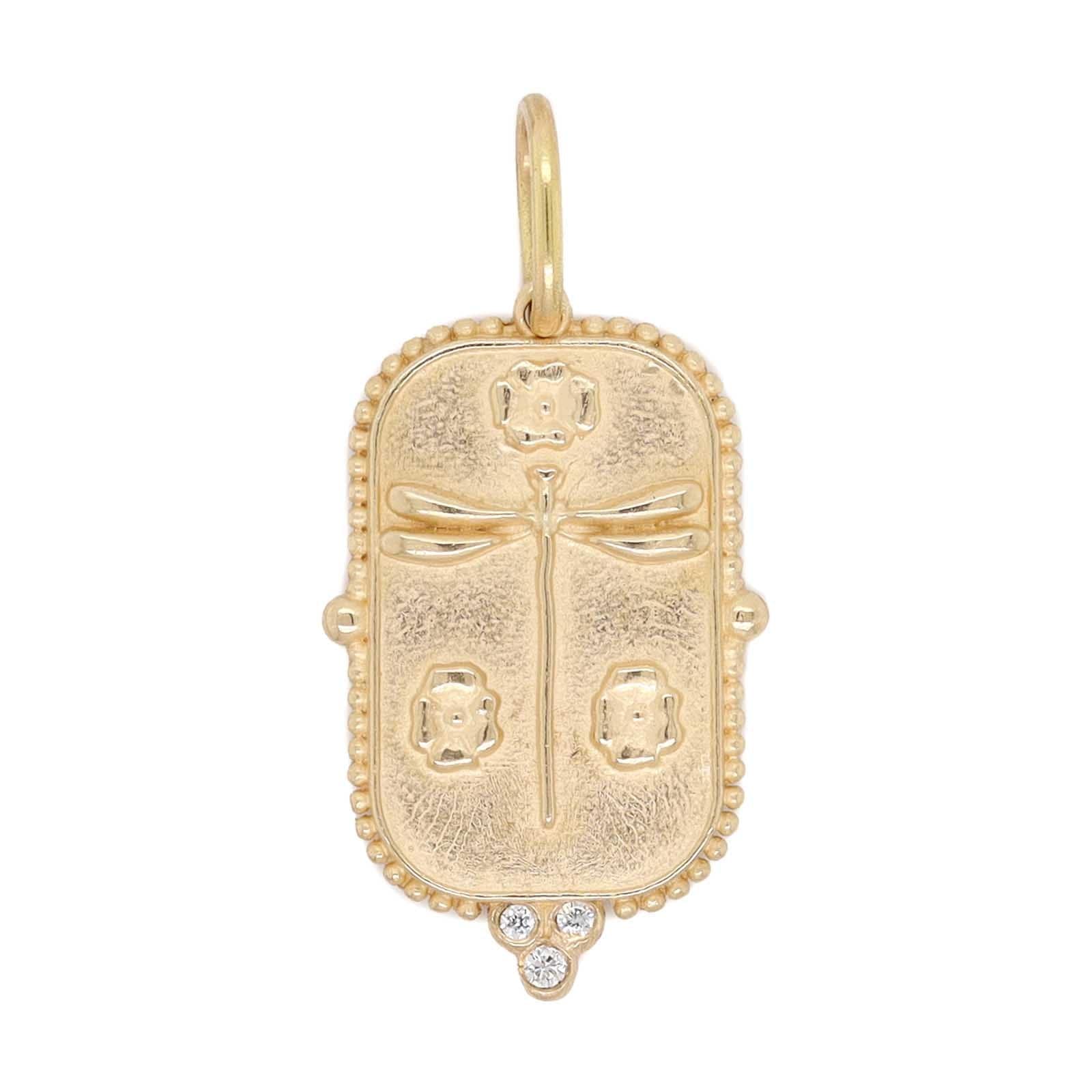 14K Yellow Gold Medium Diamond Dragonfly Charm