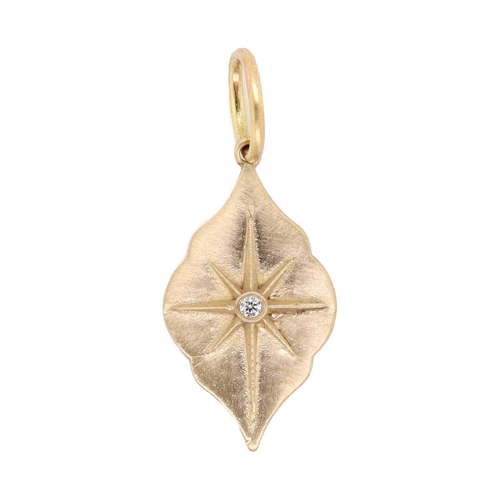 14K Yellow Gold Small and Slim Ornate Diamond North Star Charm