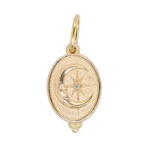 14K Yellow Gold Small Diamond Oval Man in the Moon Charm