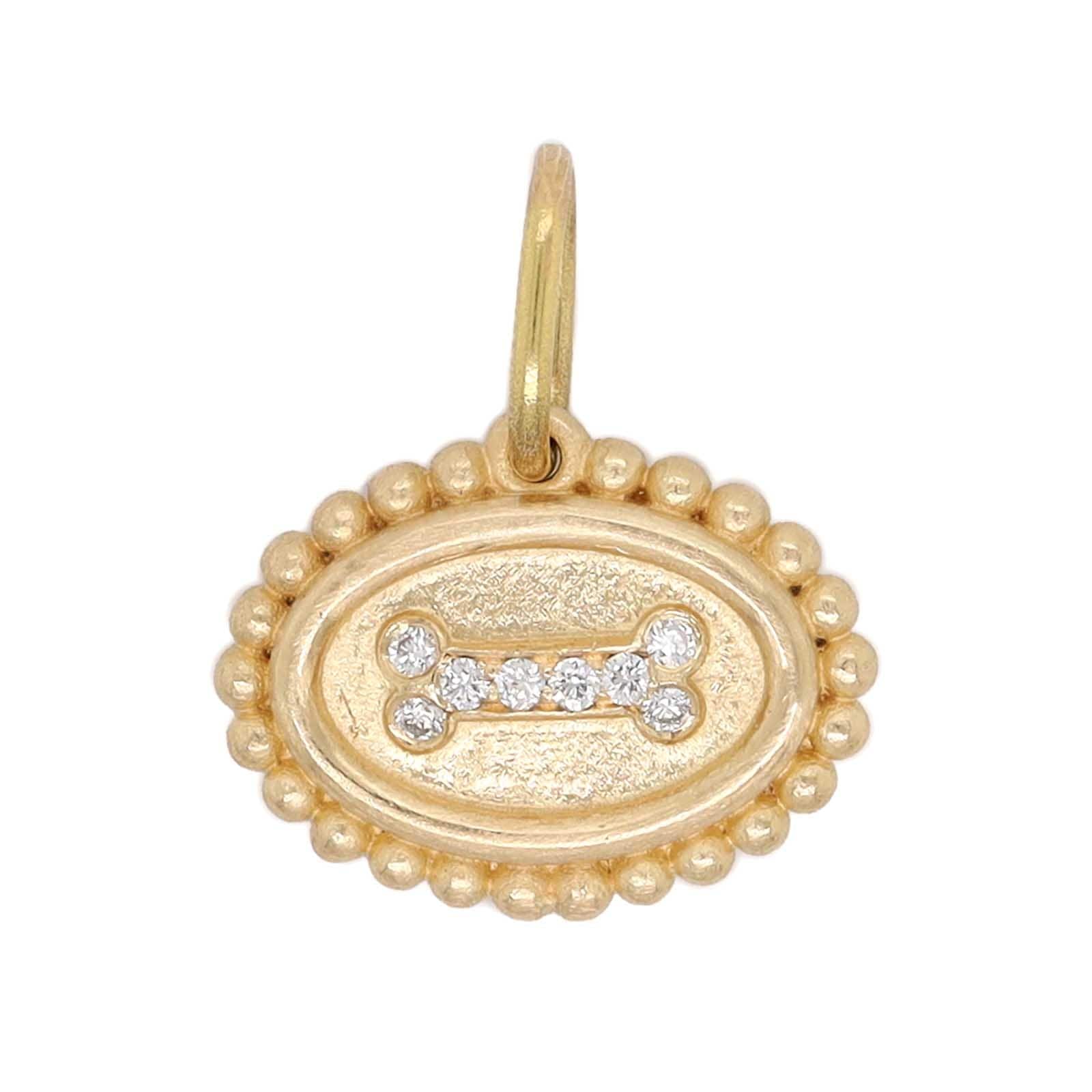14K Yellow Gold Small Diamond Dog Bone Charm