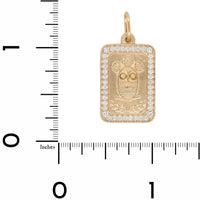 14K Yellow Gold Diamond Baby Owl Square Charm