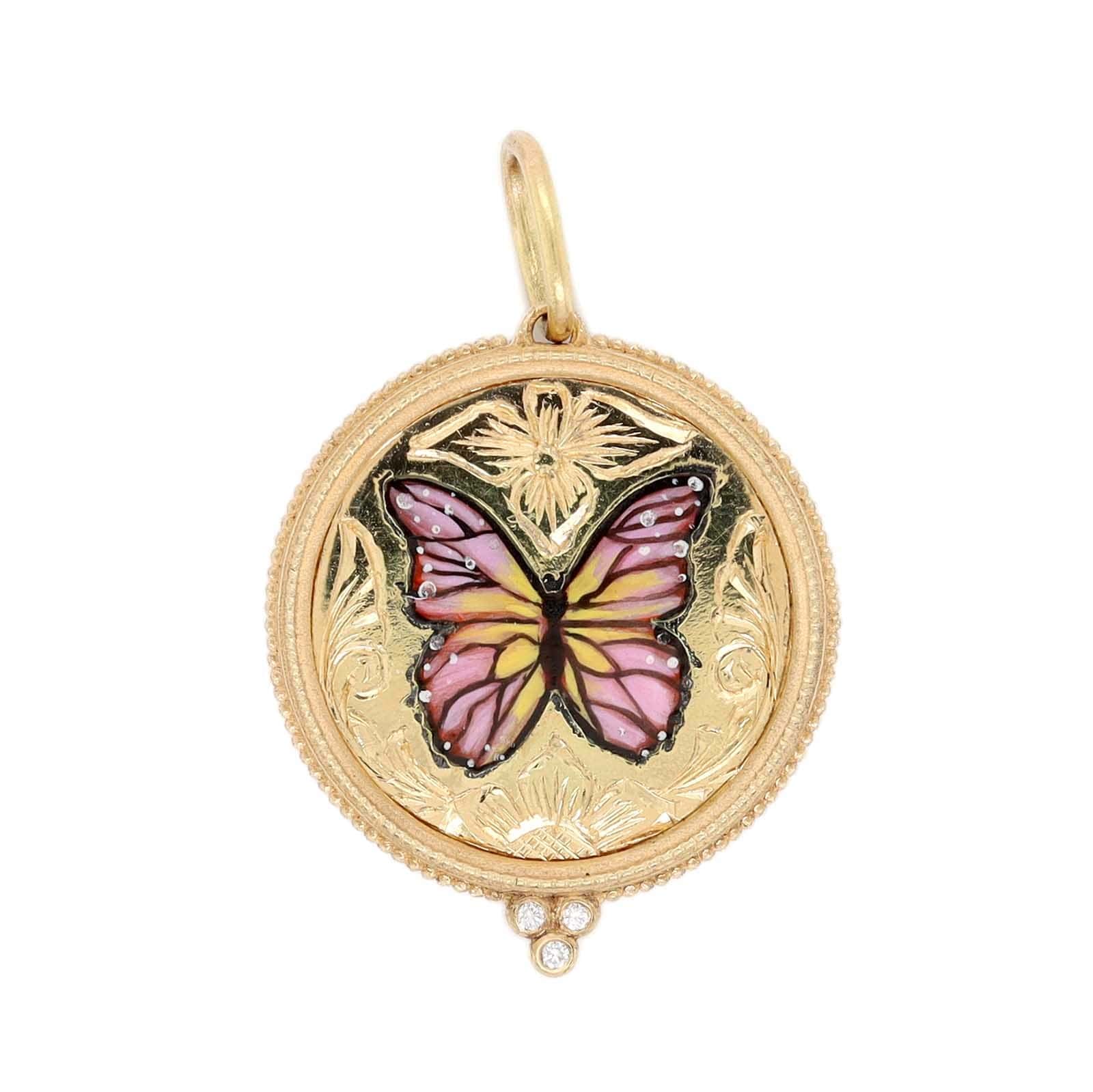 18K Yellow Gold Diamond Small Round Butterfly Charm