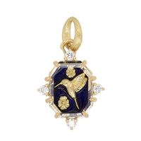 18K Yellow Gold Diamond and Sapphire Hummingbird Charm