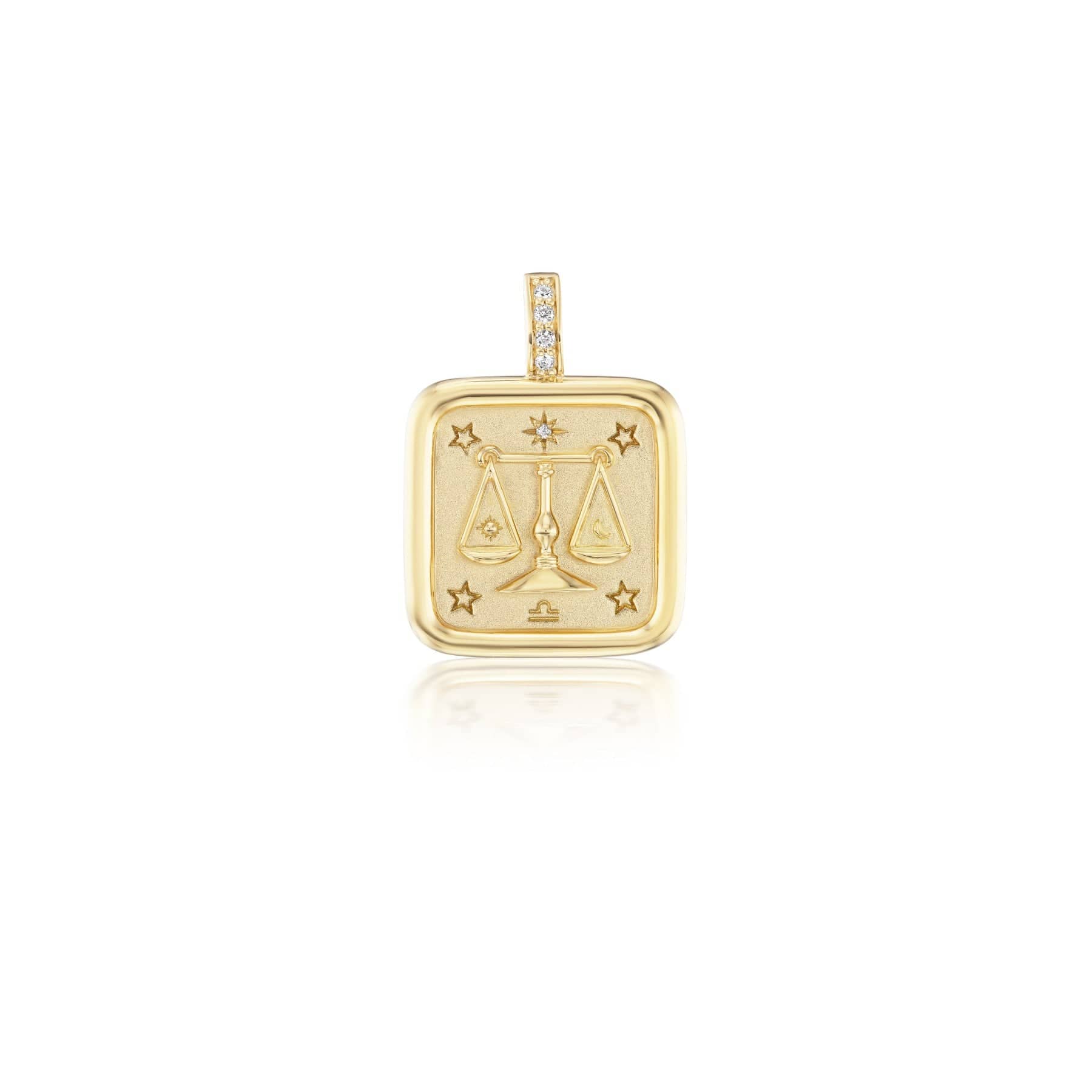 Sorellina 18K Yellow Gold Small Libra Zodiac Square Diamond Pendant ...