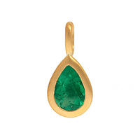 18K Yellow Gold Bezel Set Pear Shaped Emerald Charm