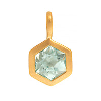 18K Yellow Gold Bezel Set Hexagonal Blue Zircon Charm