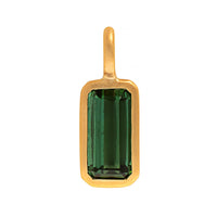 18K Yellow Gold Bezel Set Elongated Emerald Cut Green Tourmaline Charm