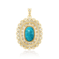 Harwell Godfrey 18K Yellow Gold One-of-a-Kind Diamond and Concho Cabochon Paraiba Pendant