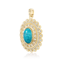 Harwell Godfrey 18K Yellow Gold One-of-a-Kind Diamond and Concho Cabochon Paraiba Pendant