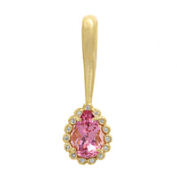 Suzy Landa 18K Yellow Gold Pear Shaped Tourmaline and Beaded Diamond Halo Lolli Pendant